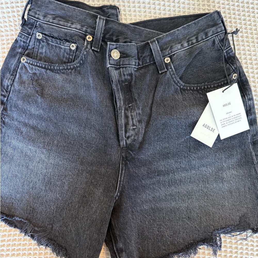 Agolde Black Criss Cross Jean Shorts - Picture 2 of 6
